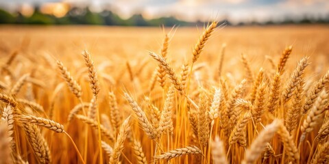 Fototapeta premium Mature wheat field with blurred background, wheat, field, agriculture, farm, rural, countryside, growth, harvest, summer, nature