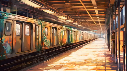 Fototapeta premium Subway Entrances Watercolor Style