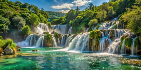 Obraz premium Scenic view of beautiful waterfalls at Krka National Park in Croatia, waterfalls, Krka, national park, Croatia, nature