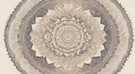 Simple Circular Mandala with Repeated Patterns in Light Tones on a Soft Background, Featuring Generous Copy Space for Text or Informational Elements