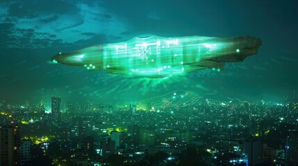 Fototapeta premium UFO Over Cityscape
