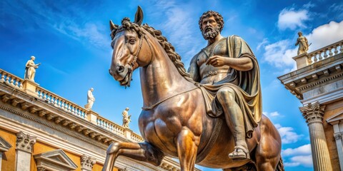 Obraz premium Statue of Marcus Aurelius riding a horse in Capitoline Museum, Rome, Italy , Marcus Aurelius, horse, statue, Capitoline Museum