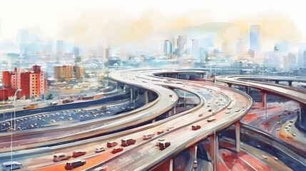 Fototapeta premium City Highways watercolor style