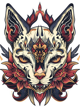 recommend clip art: Sphynx Head traditional tattoo illustration