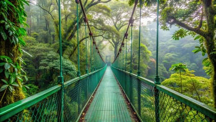 Suspension bridge hanging over lush canopy in Monteverde cloud forest reserve Costa Rica, cloud forest, Monteverde