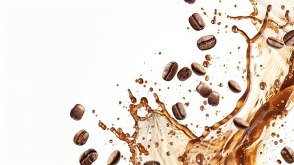 Fototapeta premium Coffee Splash with Coffee Beans on White Background