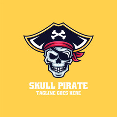 Vector Logo Illustration Skull Pirate Mascot Cartoon Style.