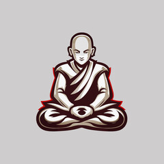 Obraz premium Monk character meditate logo illustration