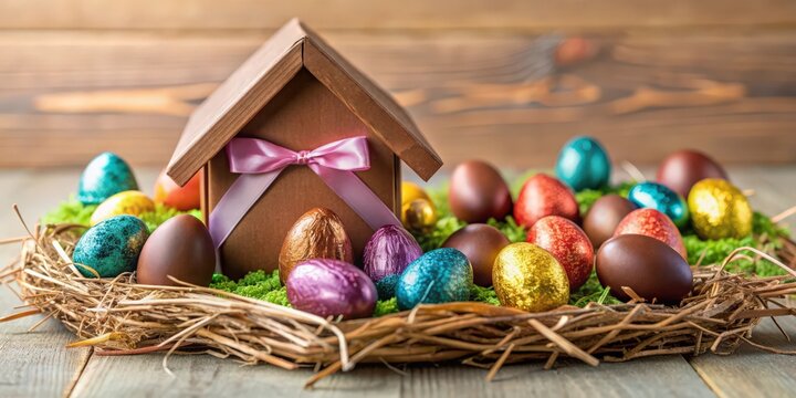 Easter-themed real estate project with chocolate Easter eggs as a gift for potential buyers, immobilier