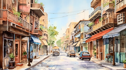 Obraz premium Market Streets Watercolor Style