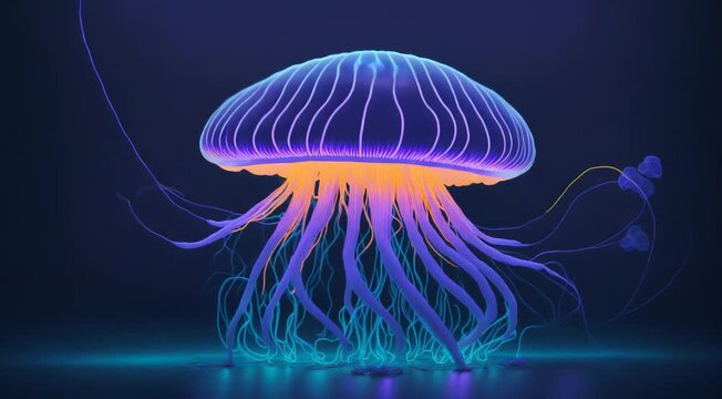 moving jellyfish on neon background 3d motion background sea life