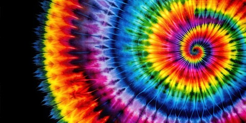 Reverse tie dye pattern on black background with vibrant rainbow colors swirling together, tie dye, reverse, pattern, black