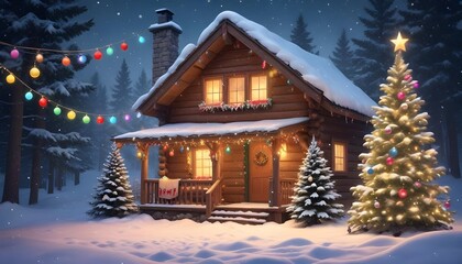 Fototapeta premium Merry Christmas and happy New Year background, Christmas tree in the snow