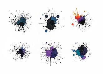 Colorful ink splashes showcasing a blend of vibrant hues and dynamic shapes.