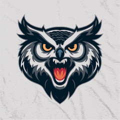 owl head illustration design logo on fabric background