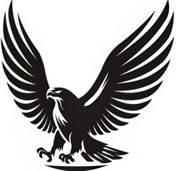 Obraz premium Stylized black silhouette of an eagle in flight with spread wings.