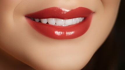 Fototapeta premium photograph of a close-up of a woman's smiling lips