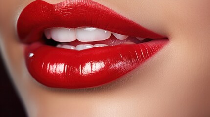 Obraz premium photograph of a close-up of a woman's smiling lips