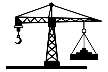 Silhouette of Crane Lifting Beam Vector Icon Illustration Clipart