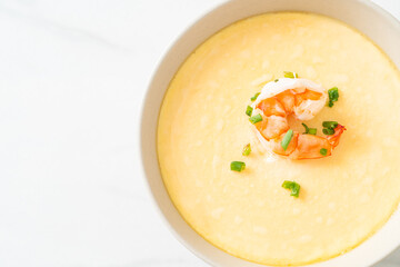 Steamed egg with shrimp and spring onions