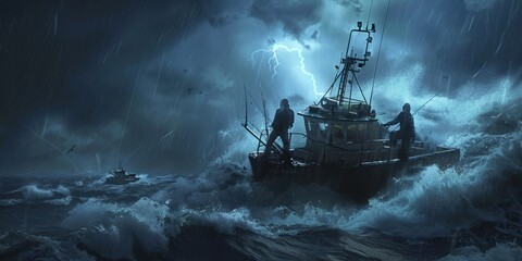 Fishing Boat Braving the Storm