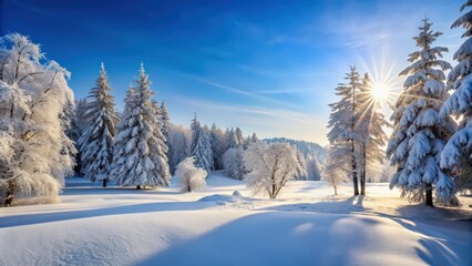 Snow-covered landscape with trees covered in snow, creating a winter wonderland scenery, snow, winter, landscape, trees, cold