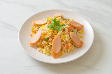 fried rice with sausage and mixed vegetable