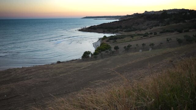 The south coast of Sicily at dusk in slow motion