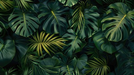 Naklejka premium Dark green tropical leaves background