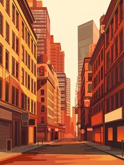 Fototapeta premium Warm-toned city street with high-rises under clear sky