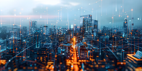 Fototapeta premium Communication network of urban city Smart city Internet