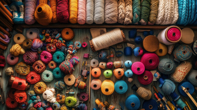 Illustrate a variety of crafting activities, such as knitting, crocheting, sewing, quilting, painting, scrapbooking, pottery, woodworking, and jewelry making, showcasing the diversity in the world