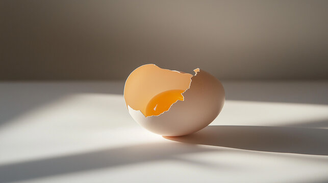 A single, empty boiled egg shell resting on a pristine