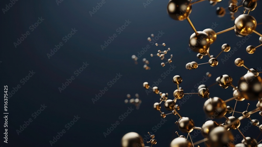 Poster a sleek 3d abstract background featuring golden biomorphic shapes, gently drifting and merging like 