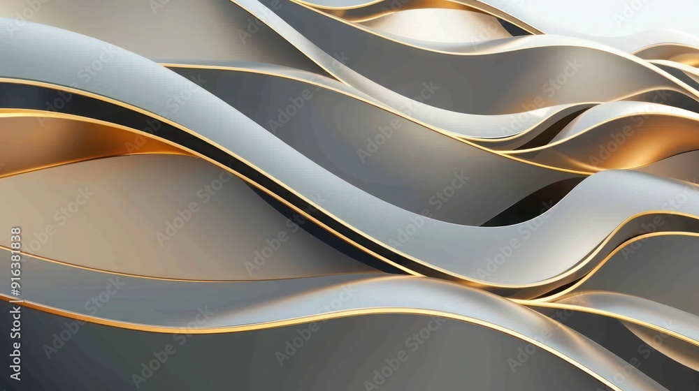Poster a sophisticated 3d abstract design with geometric gradients in muted gray and gold