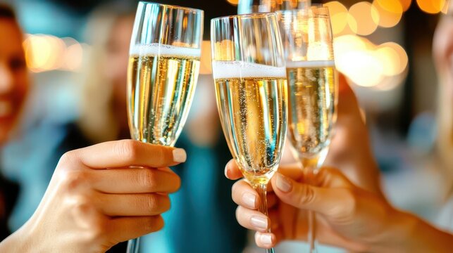 Diverse team toasting with glasses of champagne, celebrating Bosss Day, elegant office party, appreciation and camaraderie - Powered by Adobe