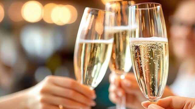 Diverse team toasting with glasses of champagne, celebrating Bosss Day, elegant office party, appreciation and camaraderie