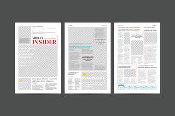 Tabloid Newspaper Template. Editorial layout with columns and masthead.