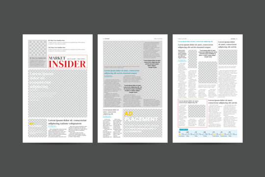 Tabloid Newspaper Template. Editorial layout with columns and masthead.
