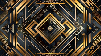 Bold geometric art deco wedding invitation with gold accents. ideal for banners and a glamorous, retro wedding theme.