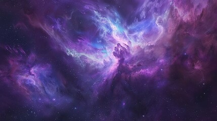 A mesmerizing galaxy background with swirling clouds of vibrant purple, blue, and pink nebulae, dotted with twinkling stars and distant galaxies, a sense of infinite space and cosmic wonder captured