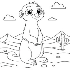 Cute meerkat on the desert background coloring page. Animal worksheet clipart