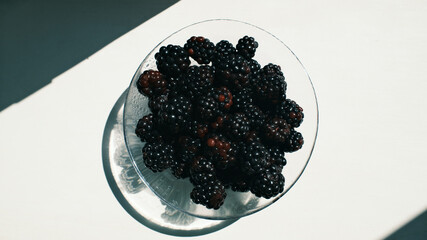 glass bowl with mulberries