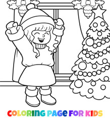 Happy girl celebration christmas outline coloring page