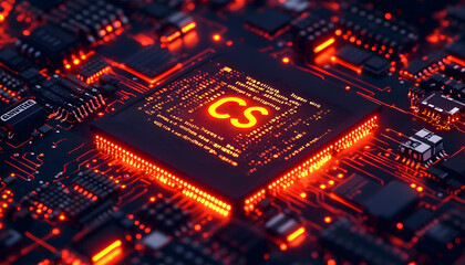 Fototapeta premium A close-up view with the acronym CSS displayed on a microchip, representing the concept of Cascading Style Sheets design