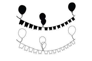 Hand-drawn Party banner outline vector isolated on white background. Birthday party element outline.