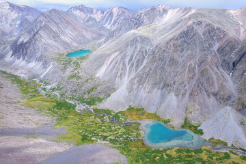 mountains lake valley river aerial view