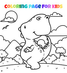 Cute dinosaur coloring page outline vector illustration