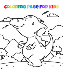 Cute dinosaur coloring page outline illustration