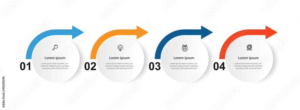Fototapete Design template infographic vector element with 4 step process can be used for workflow, business information, presentation, data visualization and web graphic design 